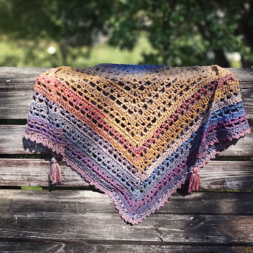 New handmade multi colored crochet triangler scarf/shawl with tassels - Picture 9 of 11